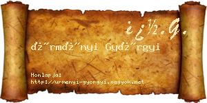 Ürményi Györgyi névjegykártya